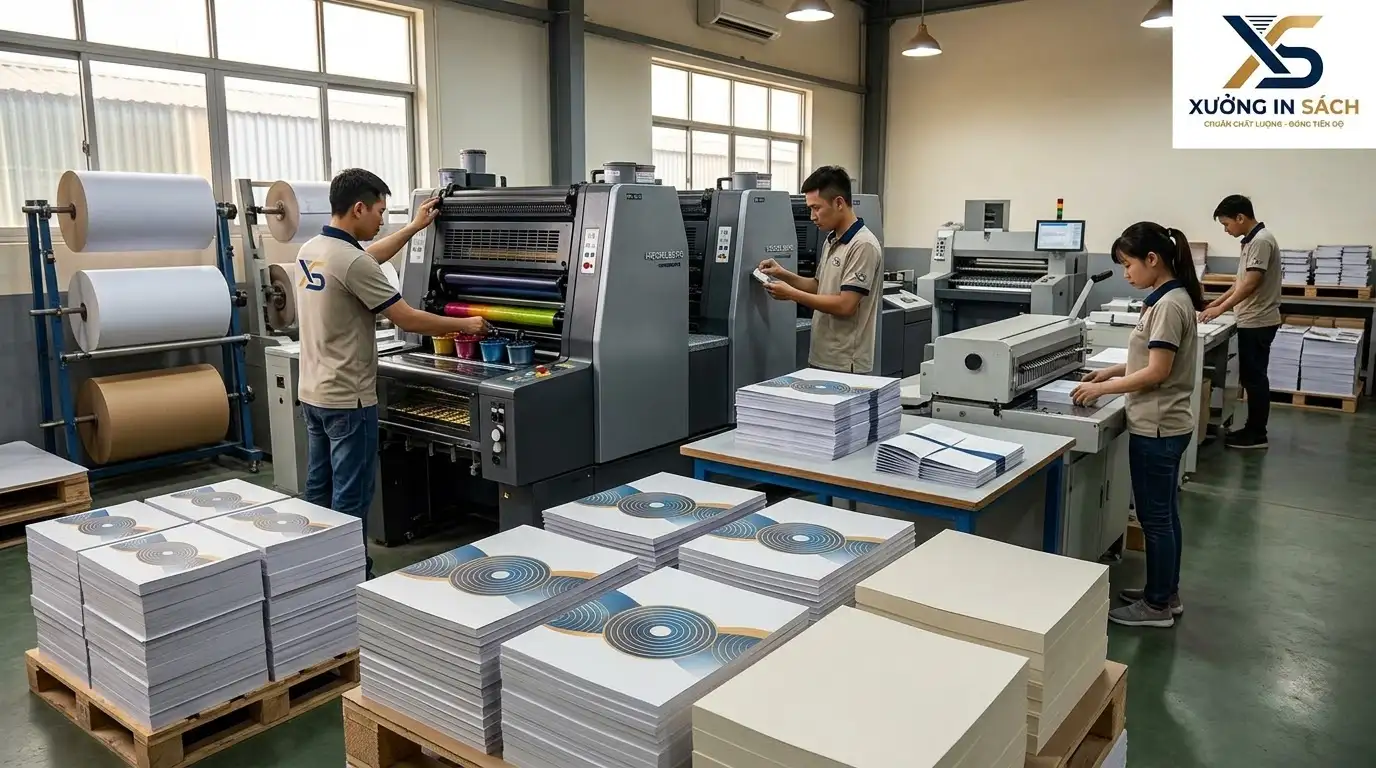Dây chuyền in ấn offset công nghiệp hiện đại sản xuất ấn phẩm doanh nghiệp