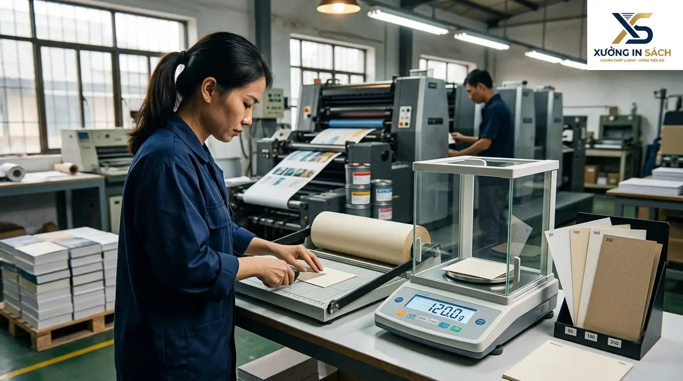 Quy trình đo lường định lượng gsm và đóng gáy sách