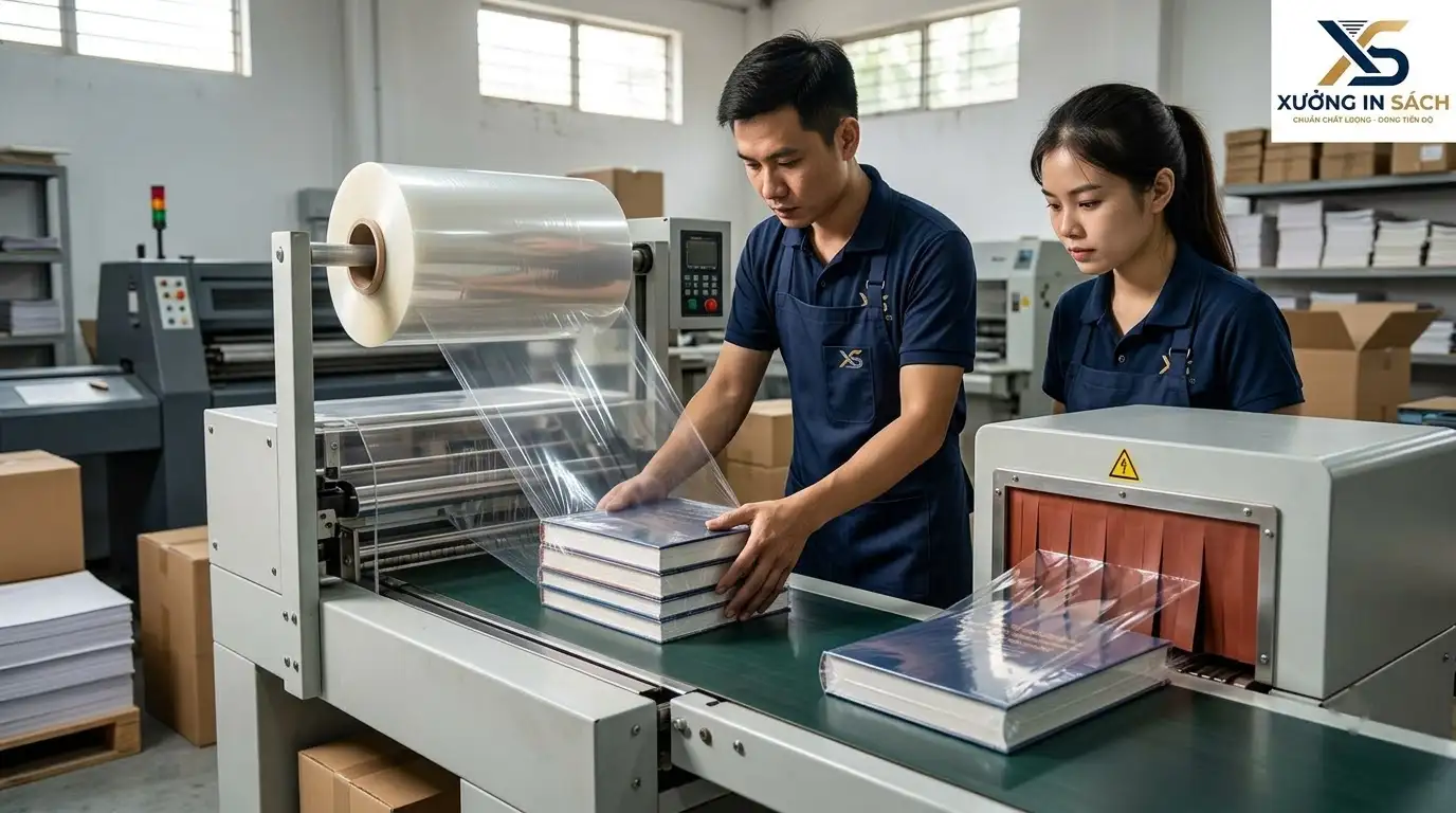 đóng màng co sách chuyên nghiệp tại xưởng in