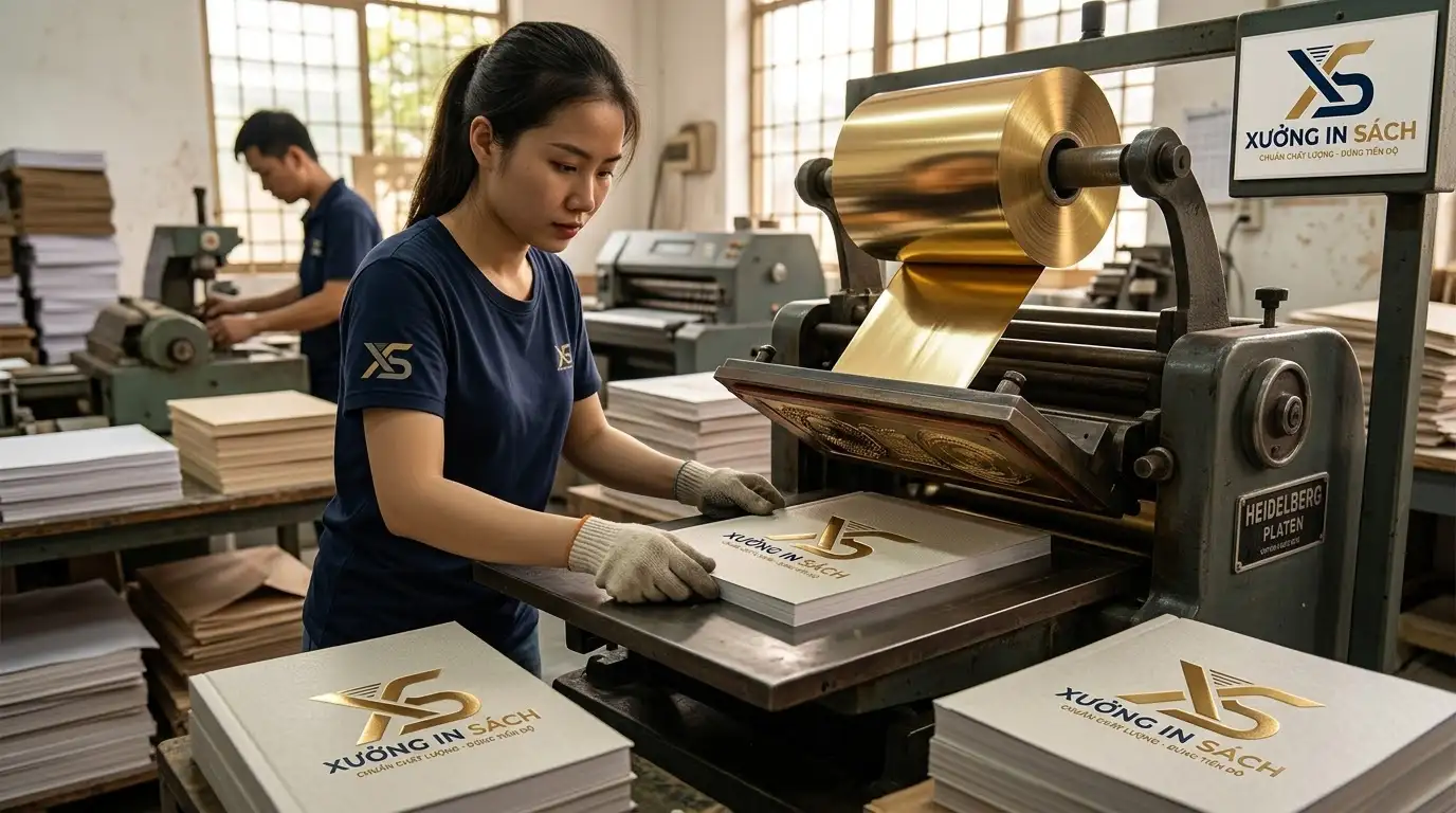 ép nhũ bế nổi bìa sách cao cấp tại xưởng