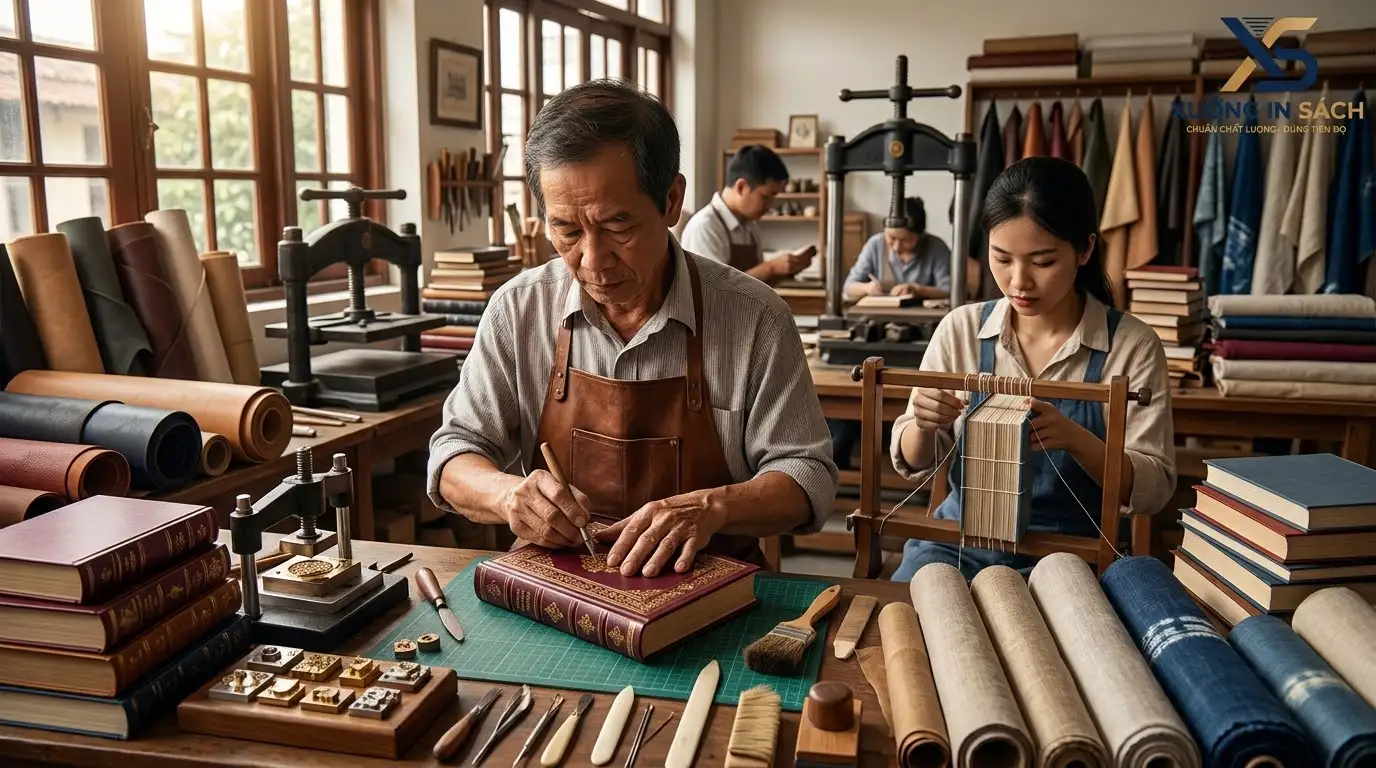 So sánh chất liệu gia công bìa da và vải nghệ thuật
