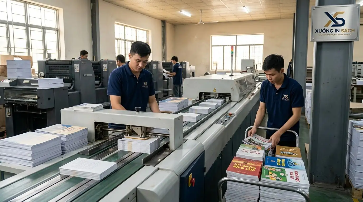 quy trình đóng sách bìa mềm trên máy keo nhiệt hiện đại