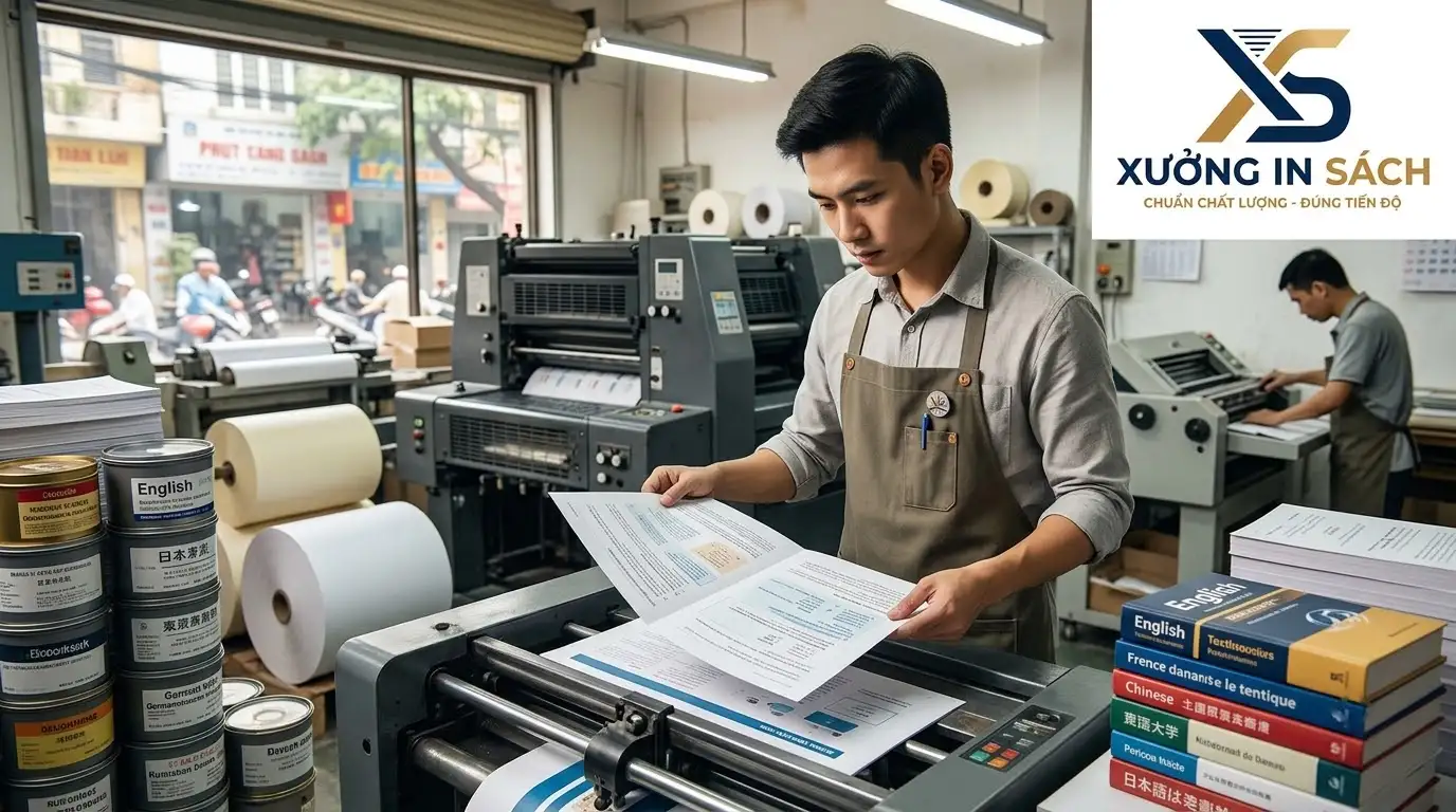 dây chuyền gia công in sách ngoại ngữ và đóng gáy sách từ điển