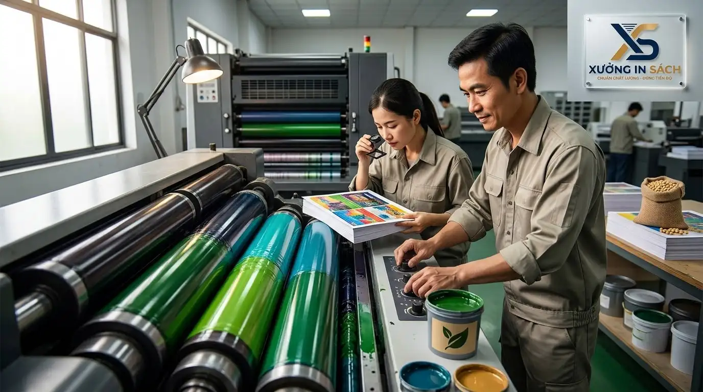 Quy trình in sách bằng mực in gốc đậu nành trên máy offset