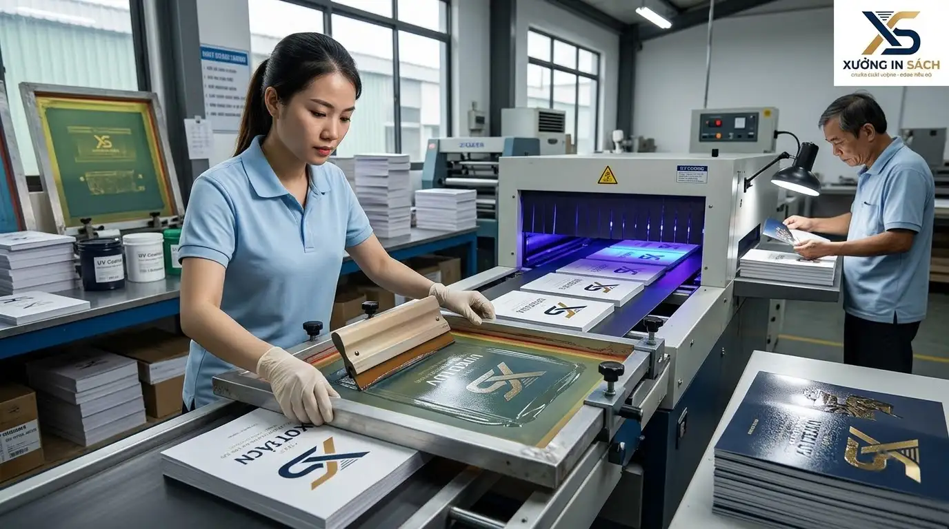 Quy trình phủ uv định hình bìa sách trên dây chuyền công nghiệp