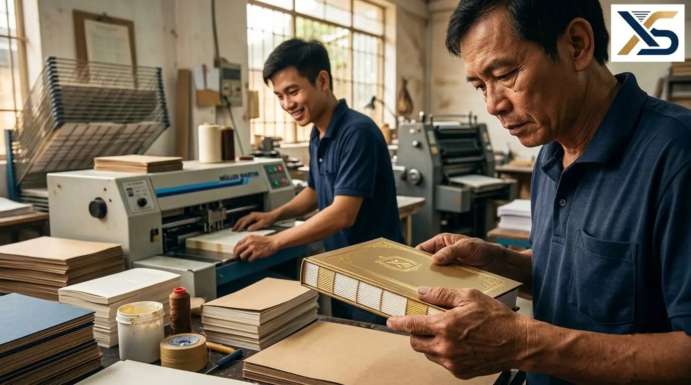 Sơ đồ quy trình làm một cuốn sách chuyên nghiệp tại xưởng