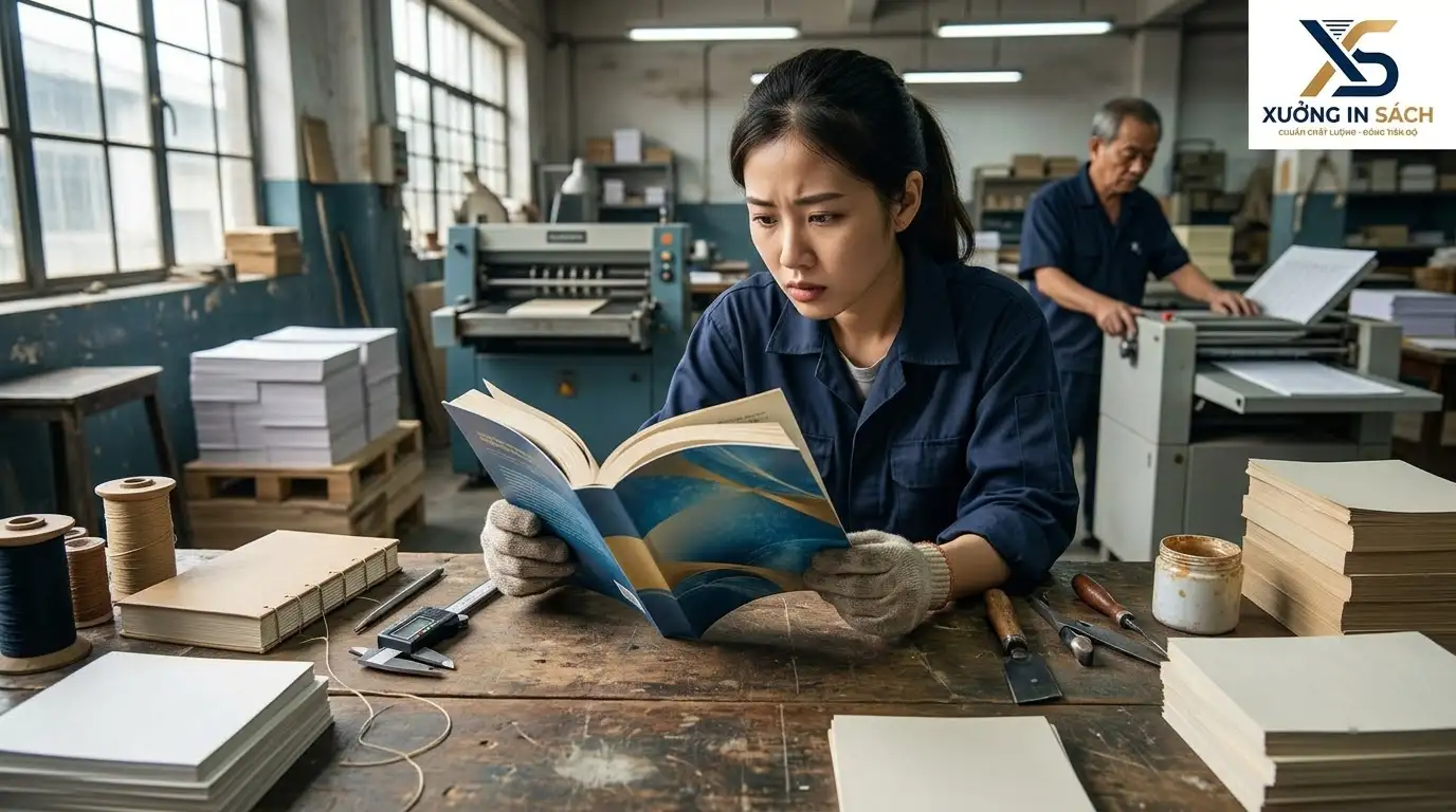 sách bị cong vênh bìa và cách nhận biết lỗi gia công