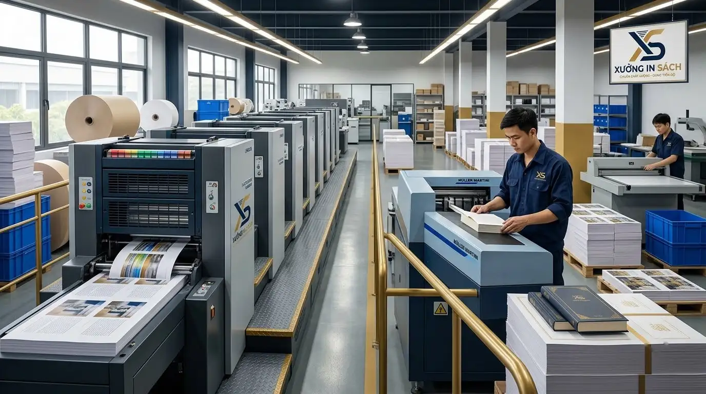 Dây chuyền máy in offset và gia công tại nhà in sách chuyên nghiệp